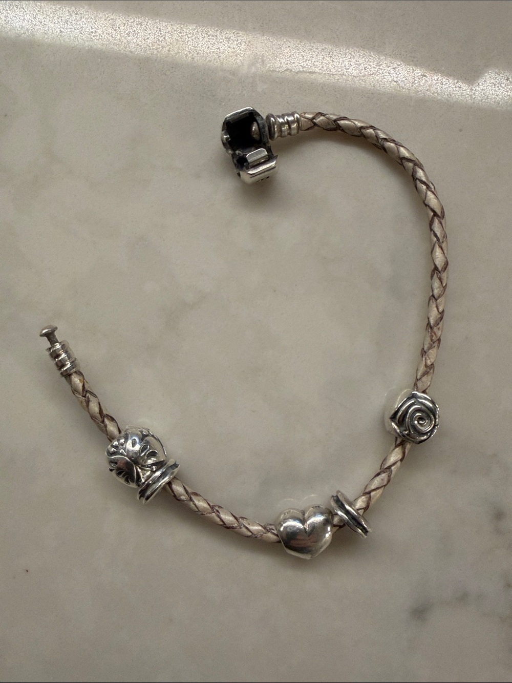 Pandora champagne Braided Leather Sterling Charm Bracelet - Picture 5 of 5
